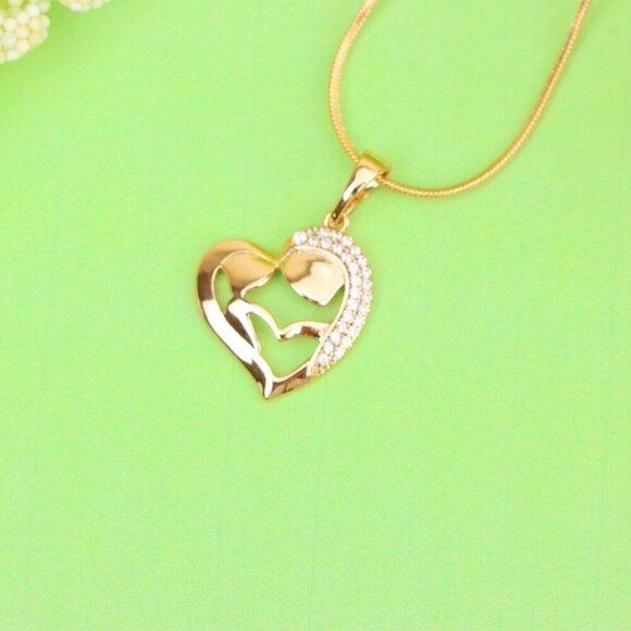 "Heart Shaped Mother & Child Pendant in Rose Gold with CZ Accents, XPPT1840 - Picture 10 of 13
